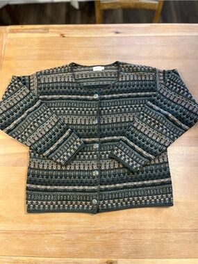 Vintage ALPS Fair Isle Button Up Cardigan Sweater Medium USA Made Cotton Blend